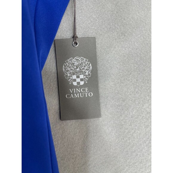 Vince Camuto Women's Size 4 Halter Neck Laguna Crepe Body Con Dress Blue Ruffle - Picture 5 of 13